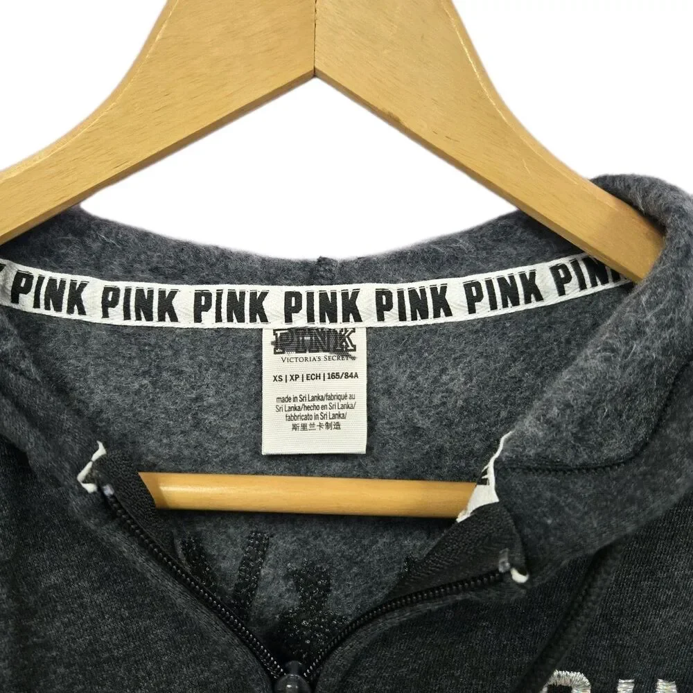 VS PINK Y2K Hoodie New York Bling Sequin XS Statue Of Liberty Zip Up Sweatshirt